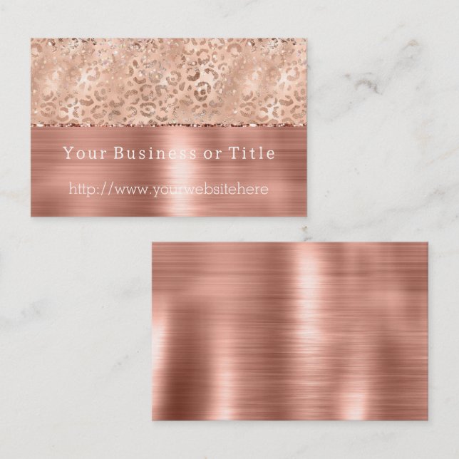 Peach Rose Gold Sparkle Leopard Glitz Business Card (Front/Back)