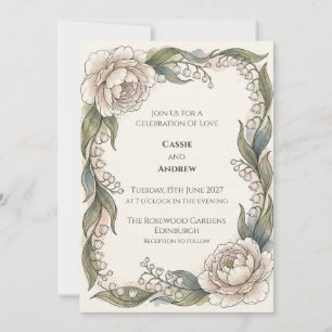 Peach Rose Greenery Wedding Invitation
