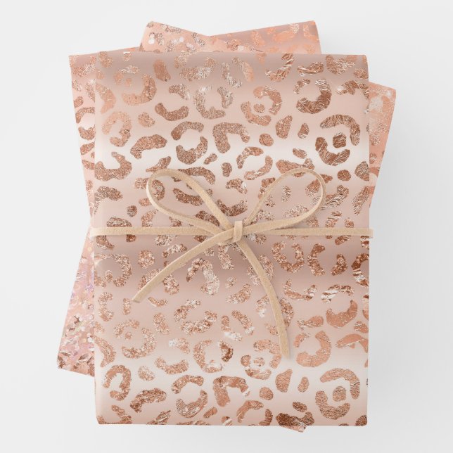 Peach Rose Leopard Wrapping Paper Sheet (In situ)