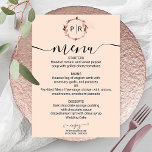 Peach Rose Monogram Photo Wedding Menu Card<br><div class="desc">A simple chic foliage rose gold foil monogram peach rose wedding menu card. Easy to personalise with your details. Modern boho wedding menu card editable, wreaths photo wedding invitation, customisable, calligraphy handwritten font, simple, elegant. CUSTOMIZATION: If you need design customisation, please contact me through chat; if you need information about...</div>