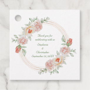 Peach Rose Pink Green Floral Gold Frame Wedding  Favour Tags