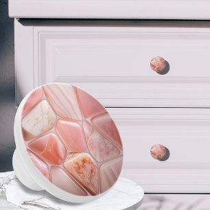Peach Rose quartz Abstract Cellular Art Ceramic Knob