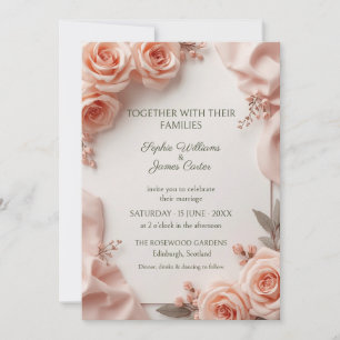Peach Rose Satin Wedding Invitation
