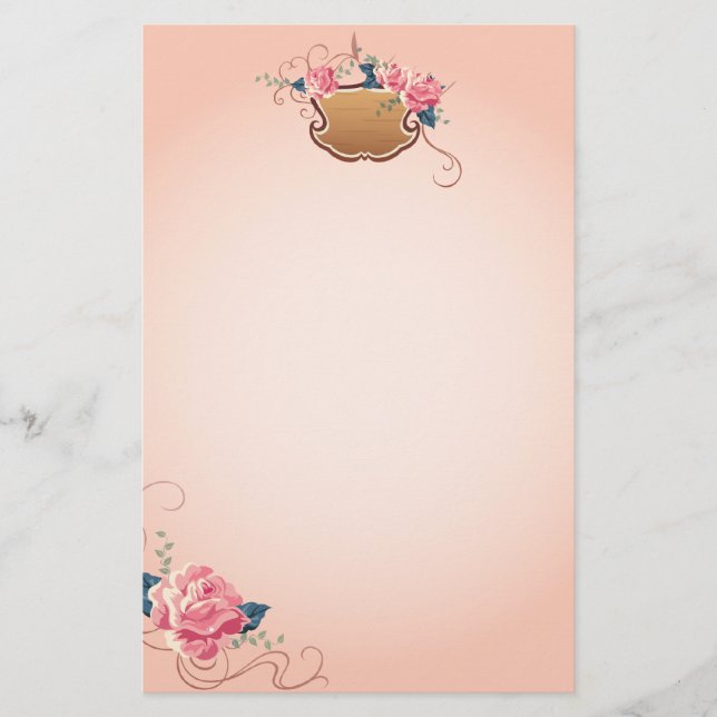 Peach Rose Stationary Stationery (Front)