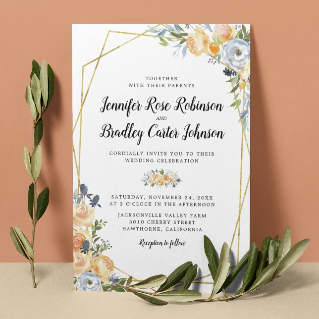 Peach Rose Thistle Floral Wedding Invitation (Creator Uploaded)