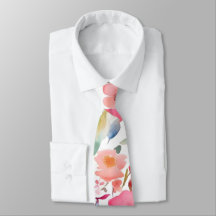 Peach & Rose Watercolor Floral Necktie