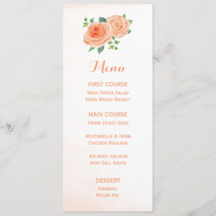 Peach Rose Watercolor Flower Menus