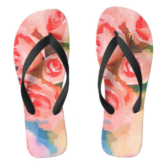 Peach Rose Watercolor Ladies Flip Flops