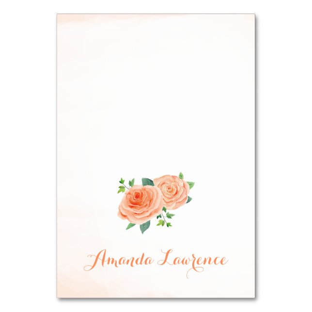 Peach Rose Watercolor Personalised Place Cards (Front)