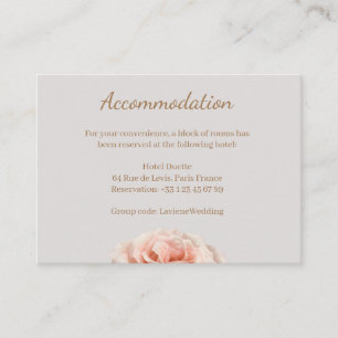 Peach rose wedding accommodation enclosure card