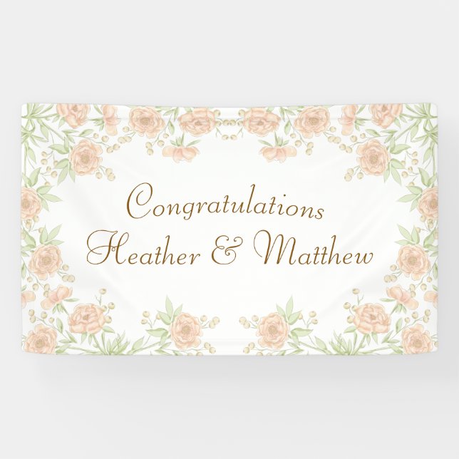 Peach Rose Wedding Banner (Horizontal)