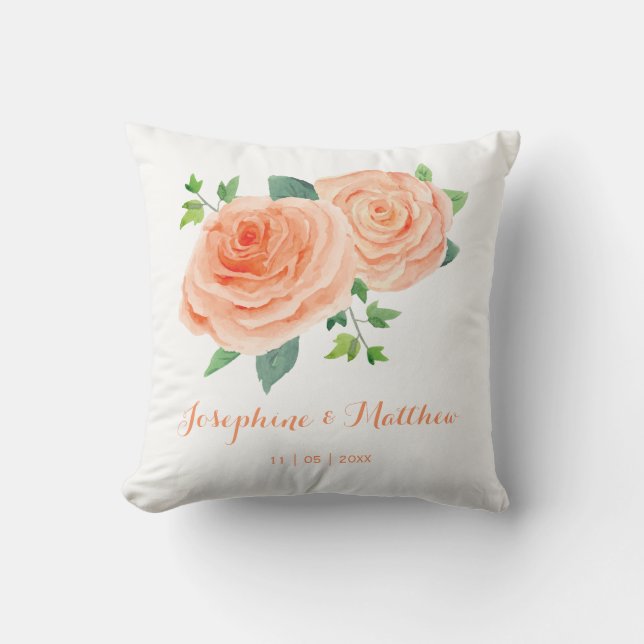 Peach Rose Wedding Cushion (Front)