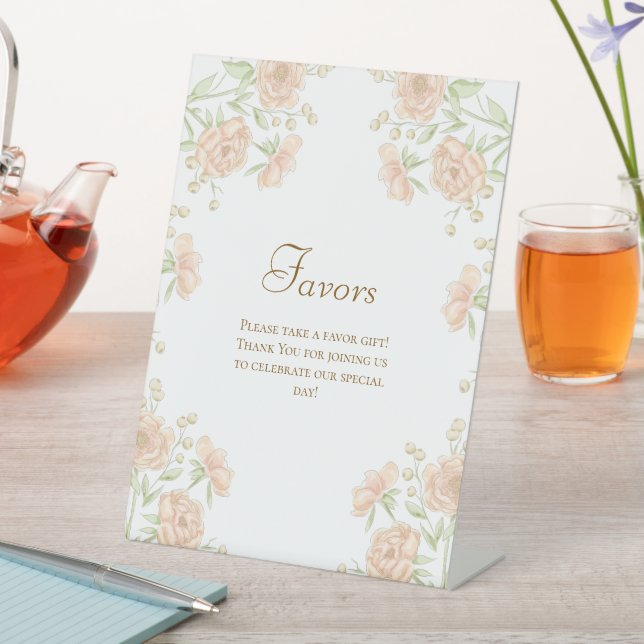Peach Rose Wedding Favors Sign (In SItu)