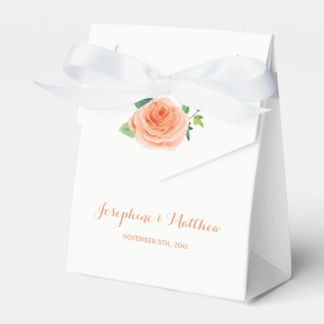 Peach Rose Wedding Favour Box (Front Side)