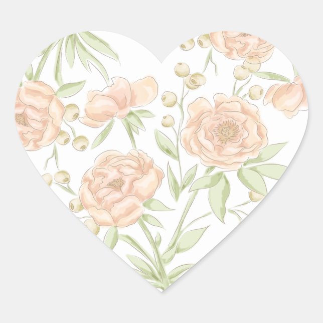 Peach Rose Wedding Heart Sticker (Front)