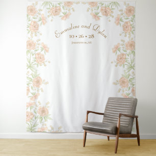 Peach Rose Wedding Photo Backdrop Tapestry