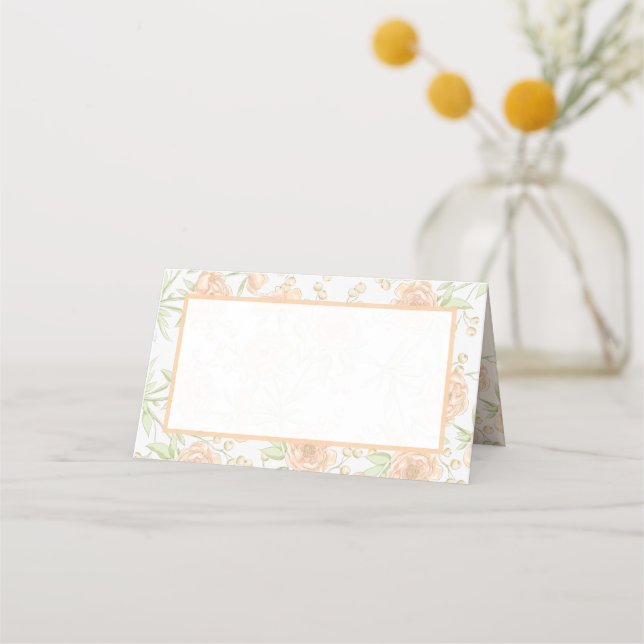 Peach Rose Wedding Place Card (Front)