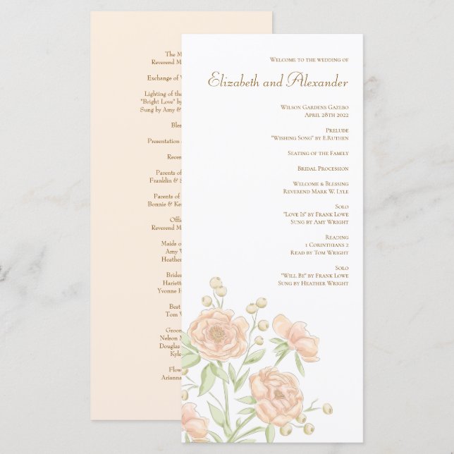 Peach Rose Wedding Programs Menu (Front/Back)