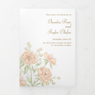Peach Rose Wedding Programs Tri-Fold Programme