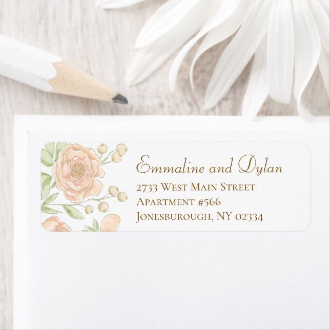 Peach Rose Wedding Return Address Labels (Insitu)