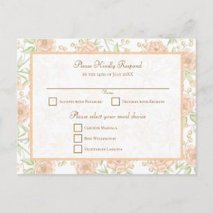 Peach Rose Wedding RSVP Holiday Postcard