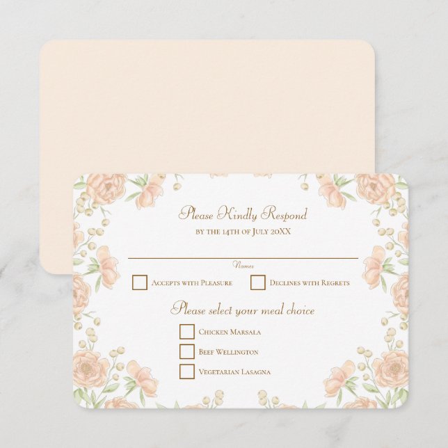 Peach Rose Wedding RSVP Reply Invitation (Front/Back)
