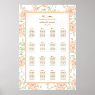 Peach Rose Wedding Seating Chart