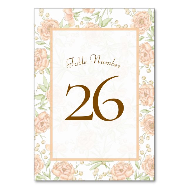 Peach Rose Wedding Table Number (Back)