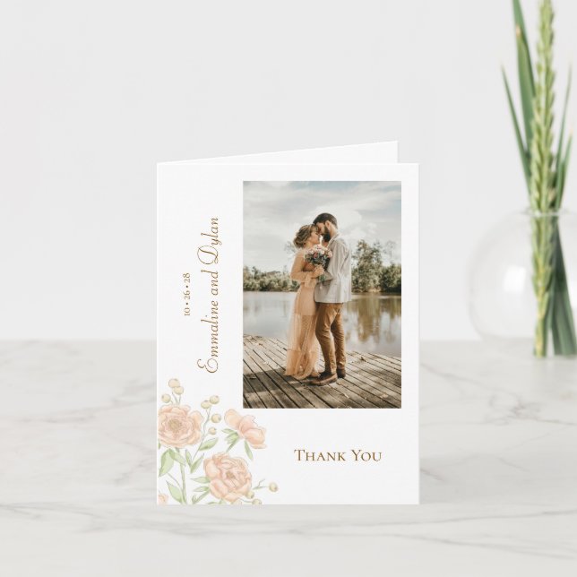 Peach Rose Wedding Thank You Cards Photo (Front)
