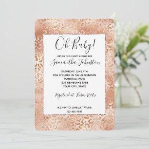 Peach Rose White Leopard Print Invitation