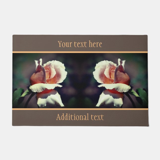 Peach Rosebud Flower Close Up Personalised Doormat (Front)