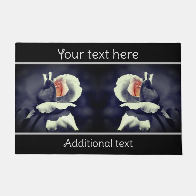 Peach Rosebud Partial Colour Flower Personalised Doormat (Front)