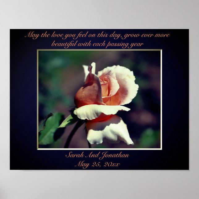 Peach Rosebud Personalised Wedding Gift  Poster (Front)