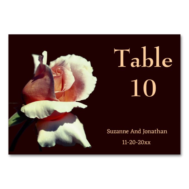 Peach Rosebud Personalised Wedding  Table Number (Front)