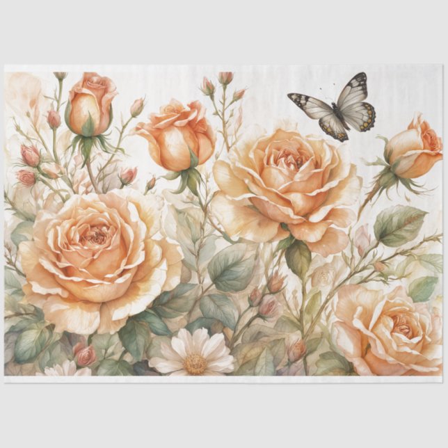 Peach Roses 18b Decoupage Tissue Paper (Front)