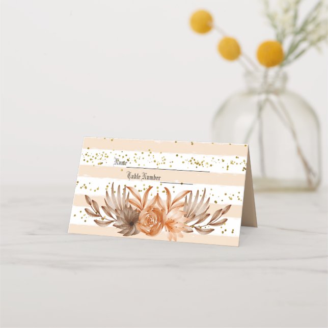 Peach Roses and Stripes Name Card (Front)