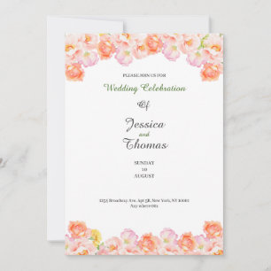Peach roses botanical classy wedding invitation