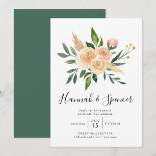 Peach Roses Bouquet Wedding Invitation