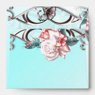 Peach Roses & Butterflies Quinceañera Party Envelopes