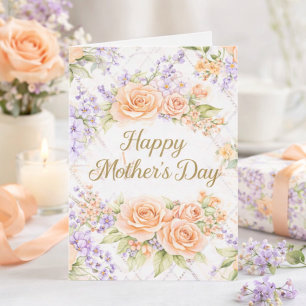 Peach Roses Cottagecore Floral Happy Mother's Day Card