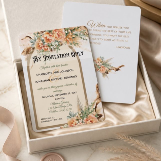 Peach Roses & Driftwood Formal Wedding Invitation (Creator Uploaded)