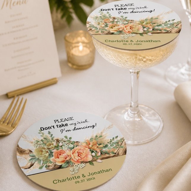 Peach Roses & Driftwood Paper Wedding Coaster (Creator Uploaded)