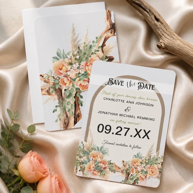 Peach Roses & Driftwood Save the Date Card (Creator Uploaded)