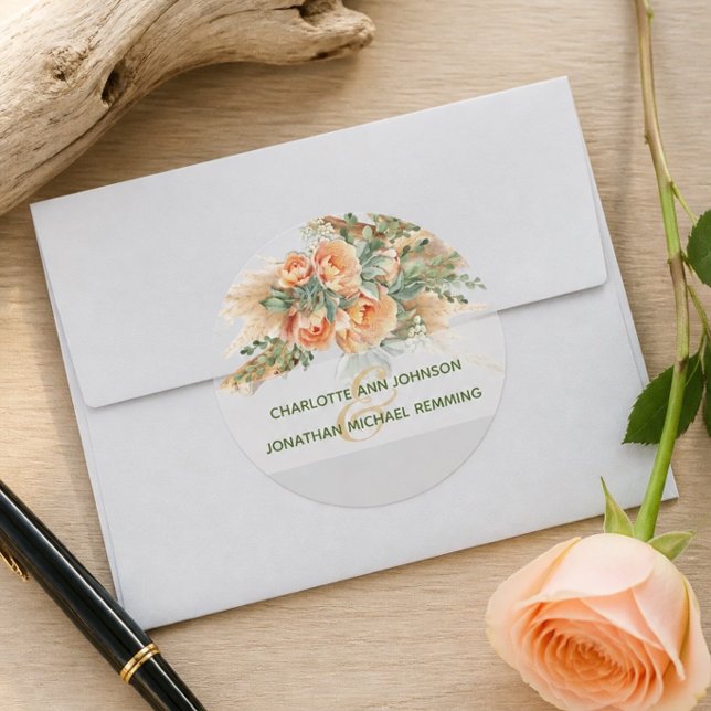 Peach Roses & Driftwood Wedding Sticker (Creator Uploaded)
