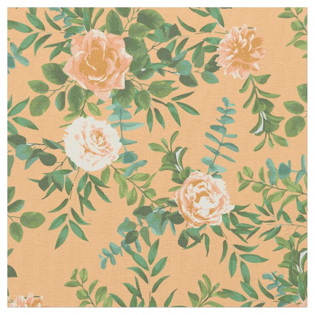 Peach Roses Floral Flowers Fabric (Close Up)