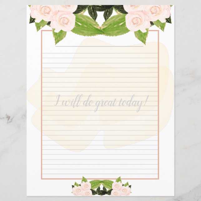 Peach Roses Floral Lined Writing Paper (Front)