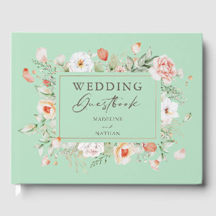 Peach Roses Floral Wedding Guest Book