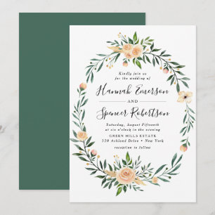 Peach Roses Frame Wedding Invitation