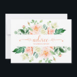 Peach Roses Greenery Typography Advice Cards<br><div class="desc">Beautiful watercolor peach roses and lush greenery wedding advice cards. The word "advice" is done in an elaborate handwritten font that has tiny hearts on either end of the word. Personalise with your own information or leave as is.</div>