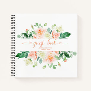Peach Roses Greenery Wedding Guest Book